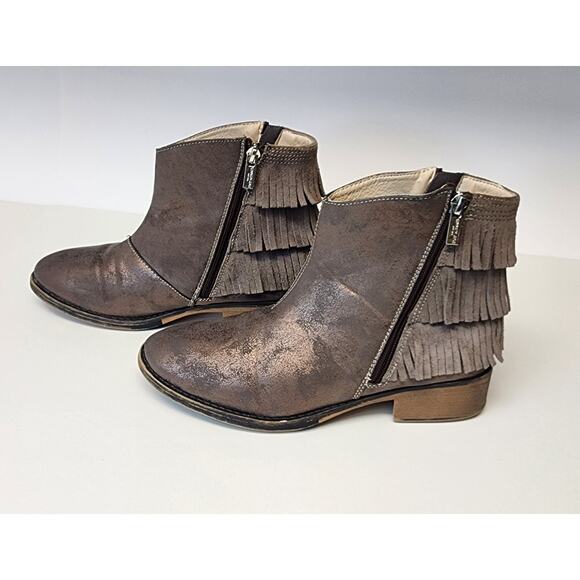 Kenneth Cole Downtown Girl Bronze Synthetic & Leather Fringe Ankle Boots 5 - Picture 6 of 10
